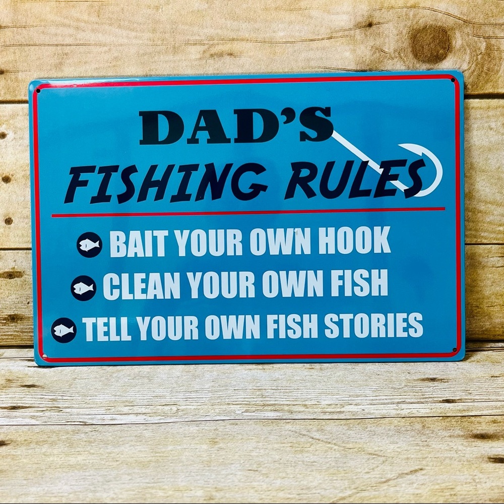 DAD’S FISHING RULES Retro Tin Hanging Sign